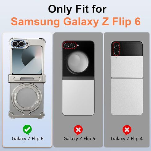 حافظة لهاتف سامسونج Z Flip 6 مع حامل حلقي مغناطيسي للحماية المفصلية، حافظة Z Flip6 بمسند نحيف، حافظة هاتف واقية مقاومة للصدمات من الألومنيوم لهاتف Galaxy Z Flip 6 2024 - فضي in Kuwait