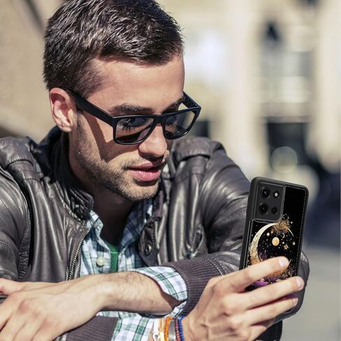حافظة لهاتف Moto G Power 5G 2025 حافظة لهاتف Motorola Moto G Play 2025 مع حامل بطاقة، تصميم نجمة القمر الذهبية من جلد البولي يوريثان بمسند RFID وغطاء مشبك مغناطيسي مزدوج in Kuwait