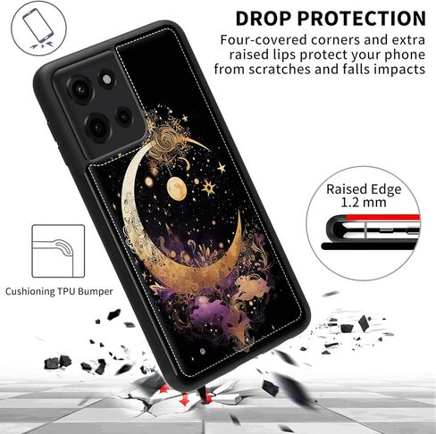 حافظة لهاتف Moto G Power 5G 2025 حافظة لهاتف Motorola Moto G Play 2025 مع حامل بطاقة، تصميم نجمة القمر الذهبية من جلد البولي يوريثان بمسند RFID وغطاء مشبك مغناطيسي مزدوج in Kuwait