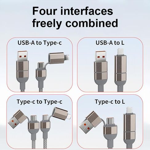 كابل شحن 240 وات 4 في 1 بطول 3.3 أقدام، سلك شاحن USB A/C إلى C للشحن السريع المضفر، إدارة مغناطيسية، شواحن متعددة لجميع الأجهزة، كابل بيانات سلك الطاقة in Kuwait