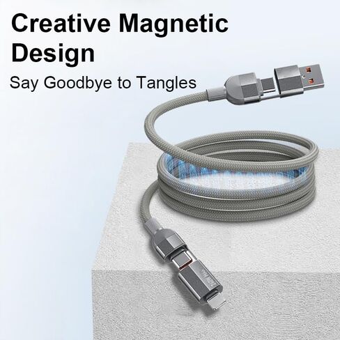 كابل شحن 240 وات 4 في 1 بطول 3.3 أقدام، سلك شاحن USB A/C إلى C للشحن السريع المضفر، إدارة مغناطيسية، شواحن متعددة لجميع الأجهزة، كابل بيانات سلك الطاقة in Kuwait