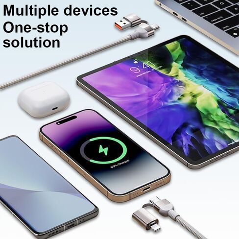 كابل شحن 240 وات 4 في 1 بطول 3.3 أقدام، سلك شاحن USB A/C إلى C للشحن السريع المضفر، إدارة مغناطيسية، شواحن متعددة لجميع الأجهزة، كابل بيانات سلك الطاقة in Kuwait
