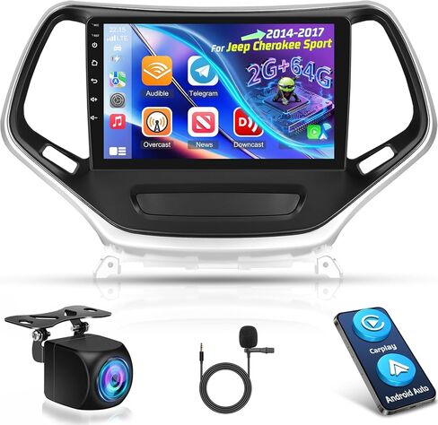 [2+64G] راديو سيارة NHOPEEW لسيارة جيب شيروكي 2014-2017 مع Carplay اللاسلكي وAndroid Auto - شاشة لمس 10 بوصة ستيريو سيارة Android - GPS Navi/WiFi/DSP/SWC/Bluetooth + كاميرا احتياطية AHD in Kuwait