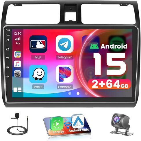 [4 Core 64G] ستيريو سيارة Android 15 لسوزوكي سويفت 2005-2010، Hikity 10.1 بوصة شاشة لمس سويفت راديو السيارة اللاسلكي Carplay Android Auto Mirror Link GPS Bluetooth 5G WiFi SWC Backup Cam FM/RDS in Kuwait