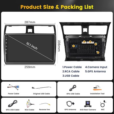 [4 Core 64G] ستيريو سيارة Android 15 لسوزوكي سويفت 2005-2010، Hikity 10.1 بوصة شاشة لمس سويفت راديو السيارة اللاسلكي Carplay Android Auto Mirror Link GPS Bluetooth 5G WiFi SWC Backup Cam FM/RDS in Kuwait