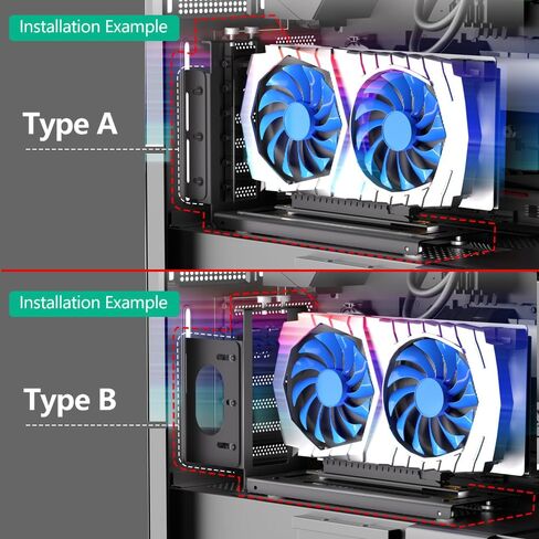 Sintech عمودي GPU Mount Bracket، 2 Slot PCIe 5.0/4.0 Riser Cable Graphics Card Mounting Kit لحالات الكمبيوتر، متوافق مع MATX، ATX، EatX Case in Kuwait