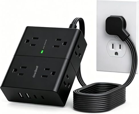 Power Strip Surge Protector with USB, 8 Widely Outlets 4 USB Ports 6Ft Extension Cord with Flat Plug, 3 Sided Wall Outlet Extender USB Desktop Charging Station for Home Office Travel Dorm, 900J in Kuwait