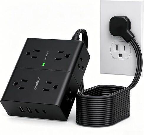 Power Strip Surge Protector with USB, 8 Widely Outlets 4 USB Ports 6Ft Extension Cord with Flat Plug, 3 Sided Wall Outlet Extender USB Desktop Charging Station for Home Office Travel Dorm, 900J in Kuwait