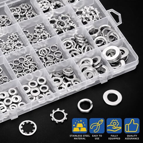 Glarks 400pcs#6#8#10 1/4 "5/16" 3/8 "غسالة النجوم الخارجية والداخلية وغسالة القفل المقسم مع مجموعة غسالات مسطحة ، 304 نجوم من الفولاذ المقاوم للصدأ وغسالات منقسم in Saudi Arabia