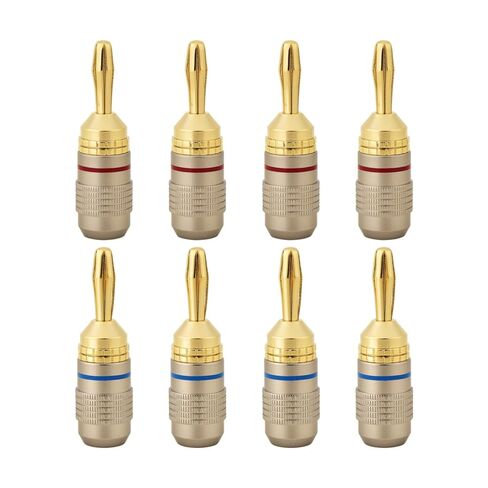 AutCreation Premium 24k Gold Plated Banana Plugs - 4mm Pure Copper Speaker Wire Connectors, Screw-Free Quick Connect, Color Coded Red/Blue, 4 Pairs (8 Pieces) in Kuwait