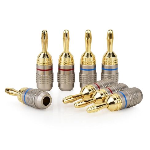 AutCreation Premium 24k Gold Plated Banana Plugs - 4mm Pure Copper Speaker Wire Connectors, Screw-Free Quick Connect, Color Coded Red/Blue, 4 Pairs (8 Pieces) in Kuwait