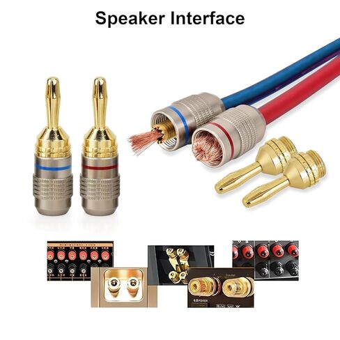 AutCreation Premium 24k Gold Plated Banana Plugs - 4mm Pure Copper Speaker Wire Connectors, Screw-Free Quick Connect, Color Coded Red/Blue, 4 Pairs (8 Pieces) in Kuwait