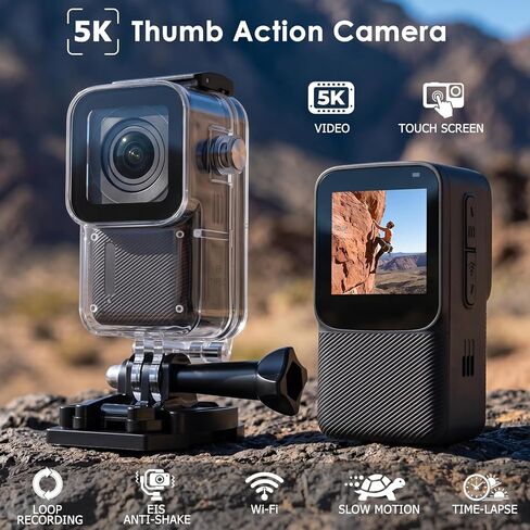 Waterproof Action Camera 5K/30FPS, Tiny EIS Thumb Underwater Camera 100FT with 1.3 Inch Touch Screen, 64GB Card, Accessories Kits, Sports Cam for Vlogging, Diving, Bike, Travel, Hiking in Kuwait