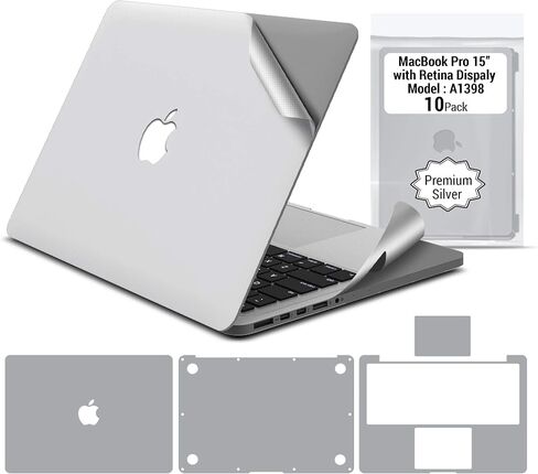 IBENZER Premium MacBook Body Skin Decal – Full Cover Protective Sticker for Apple MacBook Retina Pro 15’’ A1398 Silver (10 Pack) SK-MR15-A-ACD10 in Kuwait