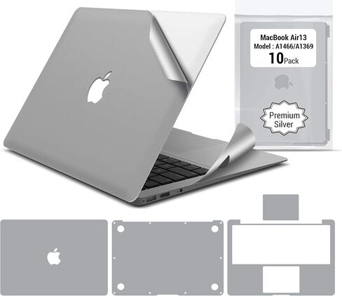 ملصق IBenzER Premium MacBook Body Skin - ملصق حماية كامل لجهاز Apple MacBook Air 13 بوصة A1466 A1369 فضي (10 عبوات) SK-MA13-A-ACD10 in Kuwait