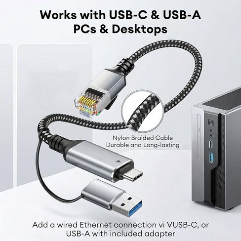 High-Speed USB-C to Gigabit Ethernet Adapter - 1000Mbps Wired Network Connector for Laptops - 25 ft in Kuwait