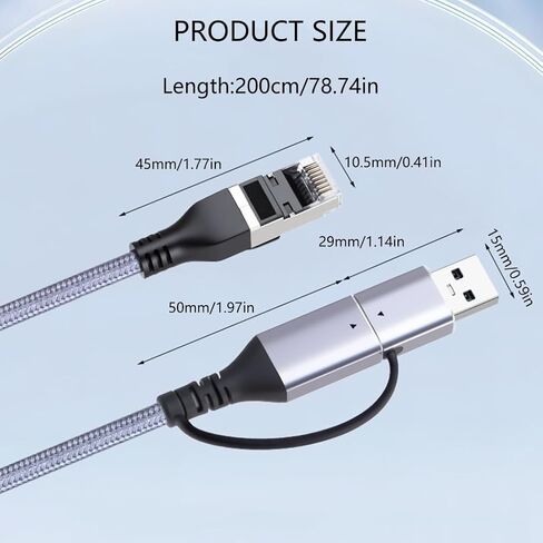 Essential USB-C to RJ45 Ethernet Adapter - 100Mbps Wired Network Card for Daily Use - 2m in Kuwait