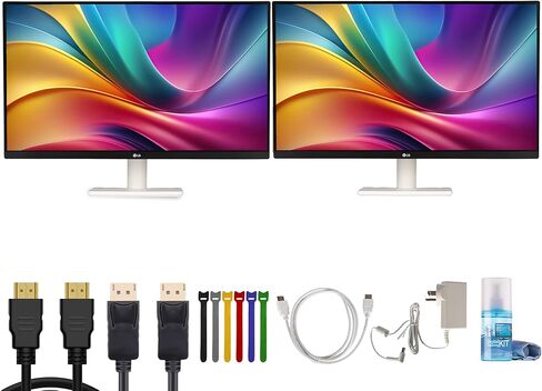 LG Ultrafine 27US500-W 27" 4K UHD (3840×2160) Monitor (White) (2-Pack) | IPS Display, HDR10, 60Hz, 90% DCI-P3 Gamut, Anti-Glare Screen, Tilt Stand, HDMI & DisplayPort - Bundle in Kuwait