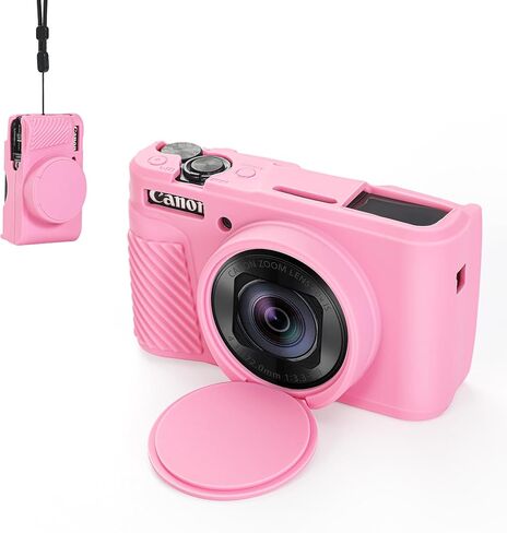 حافظة واقية من السيليكون لكاميرا Canon PowerShot SX740 HS وSX730 HS | يشتمل على غطاء عدسة وحبل قابل للفصل من أجل قبضة آمنة (أسود) in Kuwait