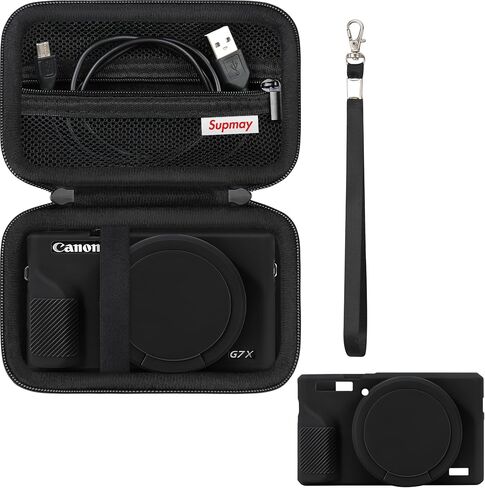 Case for Canon PowerShot G7 X Mark III Digital Camera, Soft Silicone Protective Cover *1 + Hard Case *1, G7X Mark 3 Camera Case with Removable Lens Cover, with Strap, Black in Saudi Arabia