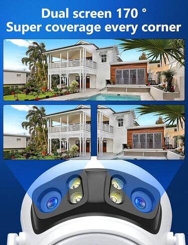 Wireless Security Camera 3 Lens 5G/2.4G WiFi 6MP Triple Lens Camera,2K HD PTZ Dome Cameras with Automatic Cruise, Color Night Version, Motion Detection in Saudi Arabia