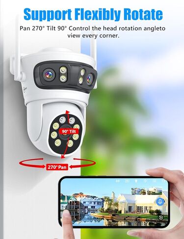 Wireless Security Camera 3 Lens 5G/2.4G WiFi 6MP Triple Lens Camera,2K HD PTZ Dome Cameras with Automatic Cruise, Color Night Version, Motion Detection in Saudi Arabia