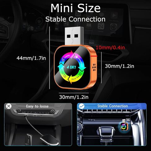 محول CarPlay اللاسلكي 4 في 1، 2026، النسخ المتطابق للشاشة المحدثة، يدعم رابط المرآة/AirPlay لـ Apple CarPlay وAndroid Auto، للسيارات ذات CarPlay السلكية، اتصال تلقائي سريع، التوصيل والتشغيل - برتقالي in Kuwait