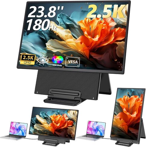 شاشة 23.8 بوصة 2.5K، شاشة محمولة QHD 1440P 180 هرتز، موسع شاشة كمبيوتر محمول IPS 178 درجة مع حامل دوار قابل للتعديل/VESA، USB-C/Type-C/USB-A/HDMI لأجهزة الكمبيوتر المحمول Mac PC Windows. in Kuwait