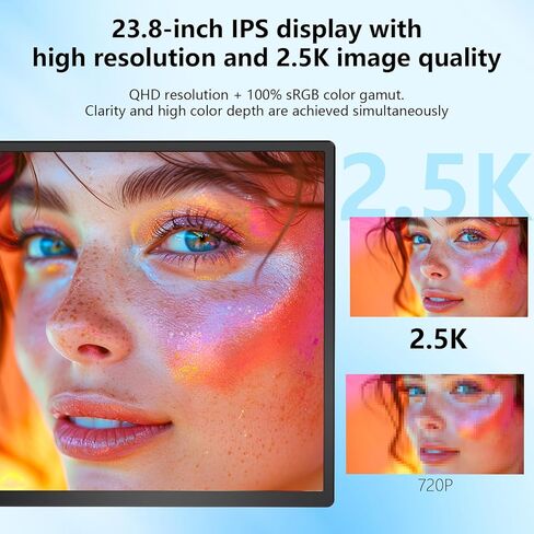 شاشة 23.8 بوصة 2.5K، شاشة محمولة QHD 1440P 180 هرتز، موسع شاشة كمبيوتر محمول IPS 178 درجة مع حامل دوار قابل للتعديل/VESA، USB-C/Type-C/USB-A/HDMI لأجهزة الكمبيوتر المحمول Mac PC Windows. in Kuwait
