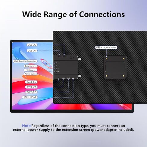 شاشة 23.8 بوصة 2.5K، شاشة محمولة QHD 1440P 180 هرتز، موسع شاشة كمبيوتر محمول IPS 178 درجة مع حامل دوار قابل للتعديل/VESA، USB-C/Type-C/USB-A/HDMI لأجهزة الكمبيوتر المحمول Mac PC Windows. in Kuwait