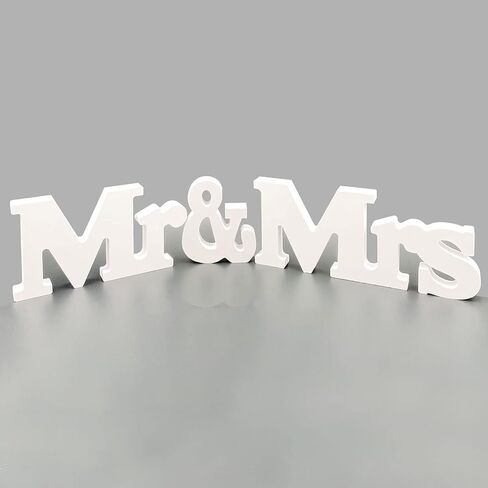 لافتة زفاف Mr & Mrs لدعائم صور تزيين الطاولة، طاولة الحفلات، العشاء العلوي، ديكورات الزفاف الريفية (أبيض) in Kuwait
