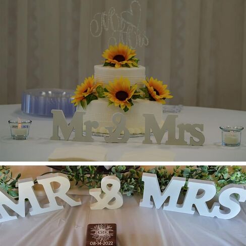 لافتة زفاف Mr & Mrs لدعائم صور تزيين الطاولة، طاولة الحفلات، العشاء العلوي، ديكورات الزفاف الريفية (أبيض) in Kuwait