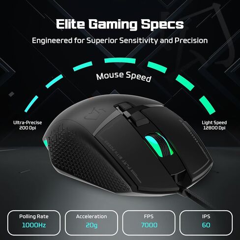 EvoFox Phantom 2 Programmable Gaming Mouse with 1000Hz Polling Rate | Ultra-Responsive 7000 FPS | Gaming Grade 12800 DPI | 10 Million clicks | RGB Lights | On-Board Memory | Windows Software | Black in Kuwait