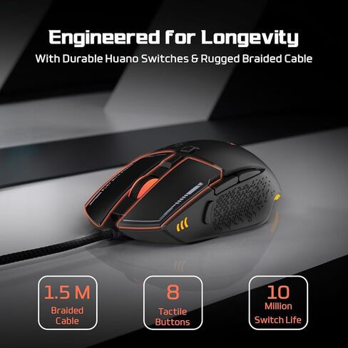 EvoFox Phantom 2 Programmable Gaming Mouse with 1000Hz Polling Rate | Ultra-Responsive 7000 FPS | Gaming Grade 12800 DPI | 10 Million clicks | RGB Lights | On-Board Memory | Windows Software | Black in Kuwait