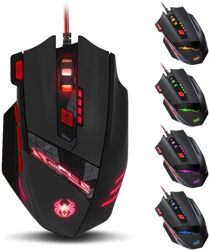 ماوس ألعاب سلكي من Zelotes، 8 أزرار قابلة للبرمجة، ماوس ألعاب MMO 9200DPI، أسود، LED، مريح، USB، PC، Mac، كمبيوتر محمول in Kuwait