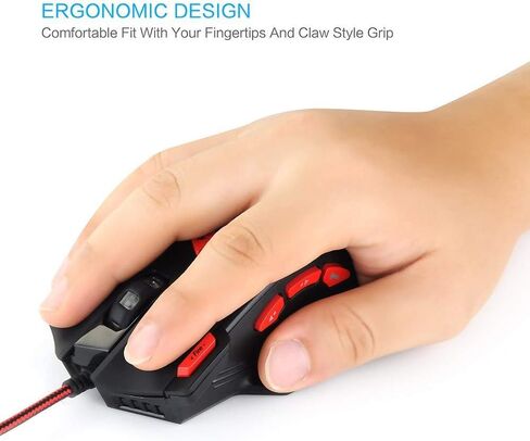 ماوس ألعاب سلكي من Zelotes، 8 أزرار قابلة للبرمجة، ماوس ألعاب MMO 9200DPI، أسود، LED، مريح، USB، PC، Mac، كمبيوتر محمول in Kuwait