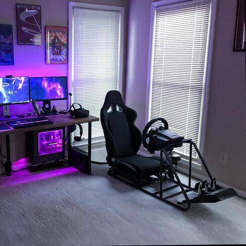 BRIGHTORIA Racing Simulator Cockpit, Steering Wheel Stand Included, High Compatibility Fit for Xbox, Playstation, PC, Heavy Duty Driving Simulator, Adjustable Angles Foot Pedal in Kuwait