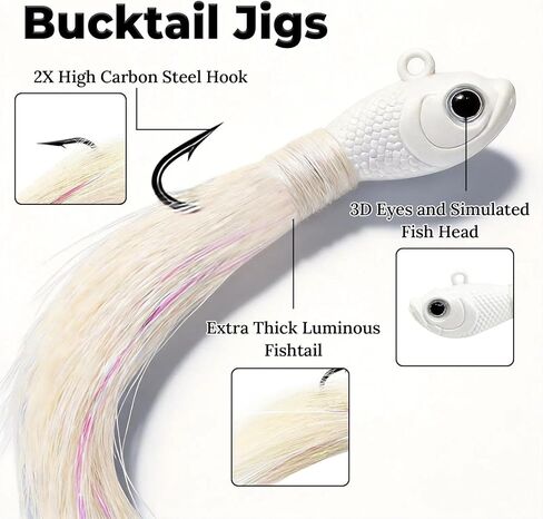 9KM DWLIFE Bucktail Jigs Jig Heads 5Pcs Saltwater Buck Tail Fishing Lure Crappie Hair Jigs Bass Walleye Surf Fishing Lures in Saudi Arabia