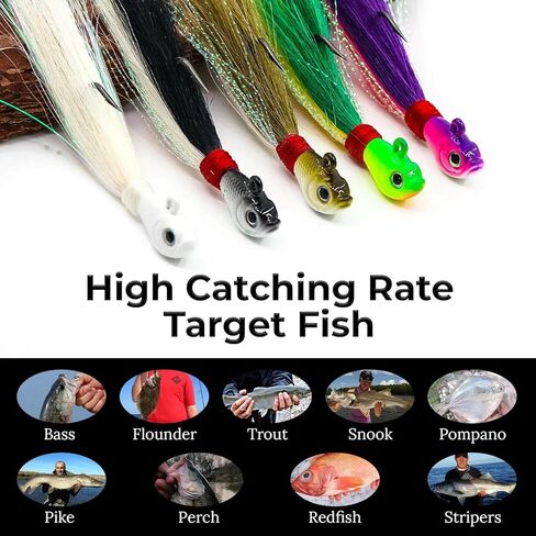 9KM DWLIFE Bucktail Jigs Jig Heads 5Pcs Saltwater Buck Tail Fishing Lure Crappie Hair Jigs Bass Walleye Surf Fishing Lures in Saudi Arabia