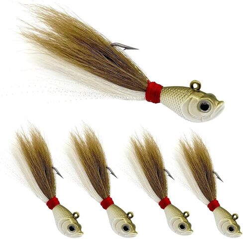 9KM DWLIFE Bucktail Jigs Jig Heads 5Pcs Saltwater Buck Tail Fishing Lure Crappie Hair Jigs Bass Walleye Surf Fishing Lures in Saudi Arabia