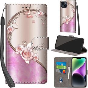 حافظة محفظة لهاتف iPhone 15 Plus، مع [3 فتحات للبطاقات]، غطاء قلاب واقٍ من جلد البولي يوريثان بقفل مغناطيسي مقاوم للصدمات مقاس 6.7 بوصات، الهندباء الذهبية in Kuwait