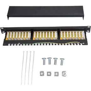 24 Port Shielded Patch Panel Network Cable Management Rack Mount with Removable Tool Less Jacks for Server Rack Data Center Made of Cold Rolled Steel and Phosphor Bronze Go in Kuwait