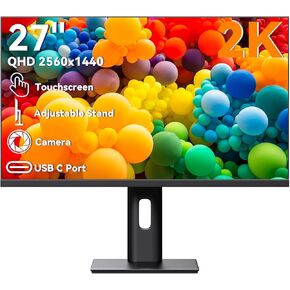 Touchscreen Monitor 27 Inch 2K 100Hz Gaming Monitor with Webcam, QHD 2560x1440 IPS PC Monitors, 10-Point Multi Touch Screen Computer Monitors, with USBC HDMI Ports, Built-in Speakers in Saudi Arabia