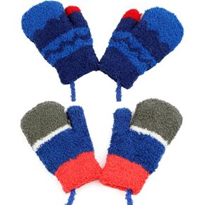 Flammi 2 Pairs Toddler Mittens for Baby Boys Girls Winter Sherpa Lined Warm Knit Mittens Cartoon Kids Gloves in Kuwait