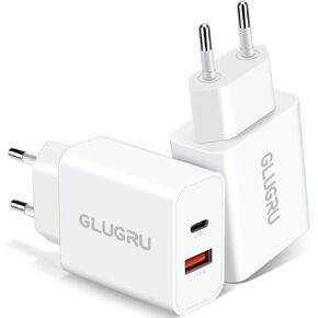 محول قابس السفر الأوروبي، GLUGRU 2-Pack 20W Dual Port USB C Wall Charger Type C Fast Charging Block International Power Converter US to Europe EU for iPhone 13 12 11 Pro Max XS XR X 8، Pad، Samsung in Kuwait