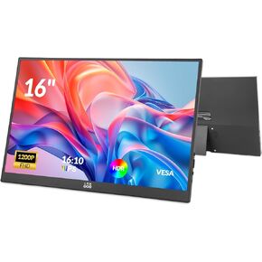 شاشة LR المحمولة، شاشة عرض 16 بوصة 1200P FHD IPS 16:10، 1500:1 تباين، شاشة سفر USB-C وMini HDMI مع حامل مدمج، شاشة ثانية للكمبيوتر المحمول/الكمبيوتر الشخصي/Mac/الهاتف/Switch/Xbox/PS4/5، قابلة للتركيب على Vesa in Kuwait