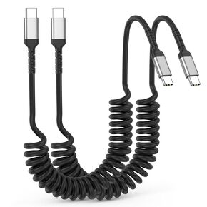 كابل USB C ملفوف 2 حزمة سلك شاحن USB C بطول 3 أقدام للسيارة، كابل ملفوف USBC إلى USBC، كابل سيارة USB C شحن سريع لـ Carplay iPhone 17/16/15 Samsung Galaxy S25/S24/S23 in Kuwait