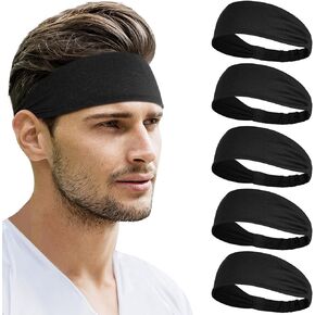 Beister Sports Headbands for Men Women (5 Pack), Moisture Wicking Sweat Band Elastic Wide Hair Bands, Workout Sweatband Athletic Mens Headband for Running, Cycling, Basketball, Gym Exercise, Football in Kuwait