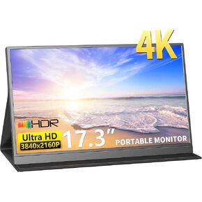 شاشة MAGICRAVEN المحمولة، شاشة عرض ثانية 17.3 بوصة بدقة 4K لأجهزة الكمبيوتر المحمول ووحدة التحكم، وموسع شاشة الكمبيوتر المحمول USB-C وHDMI مع مكبرات صوت مدمجة، تعمل مع PS5 وXbox وSwitch، مثالية للسفر والمنزل والمكتب in Kuwait