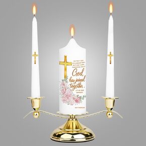 3 Unity Floral Candles for Wedding Ceremony Set with Silver Holder, Wedding Accessories for Reception in Kuwait